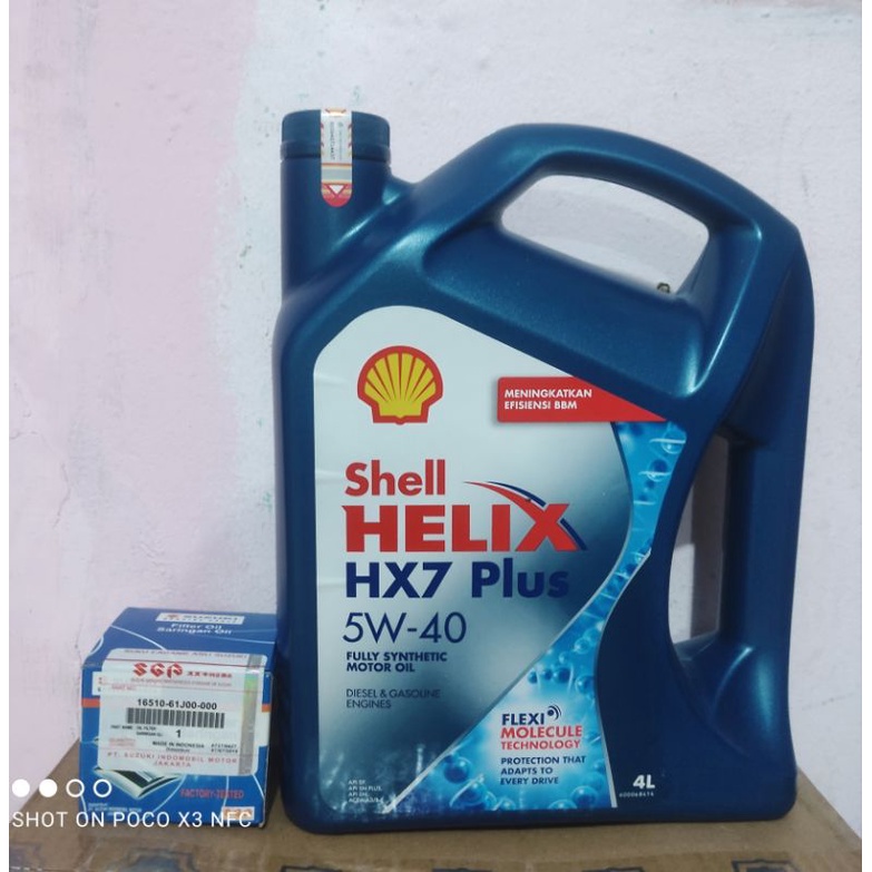 paket ganti oli mobil suzuki oli shell hx7 isi 4 liter+filter oli suzuki original