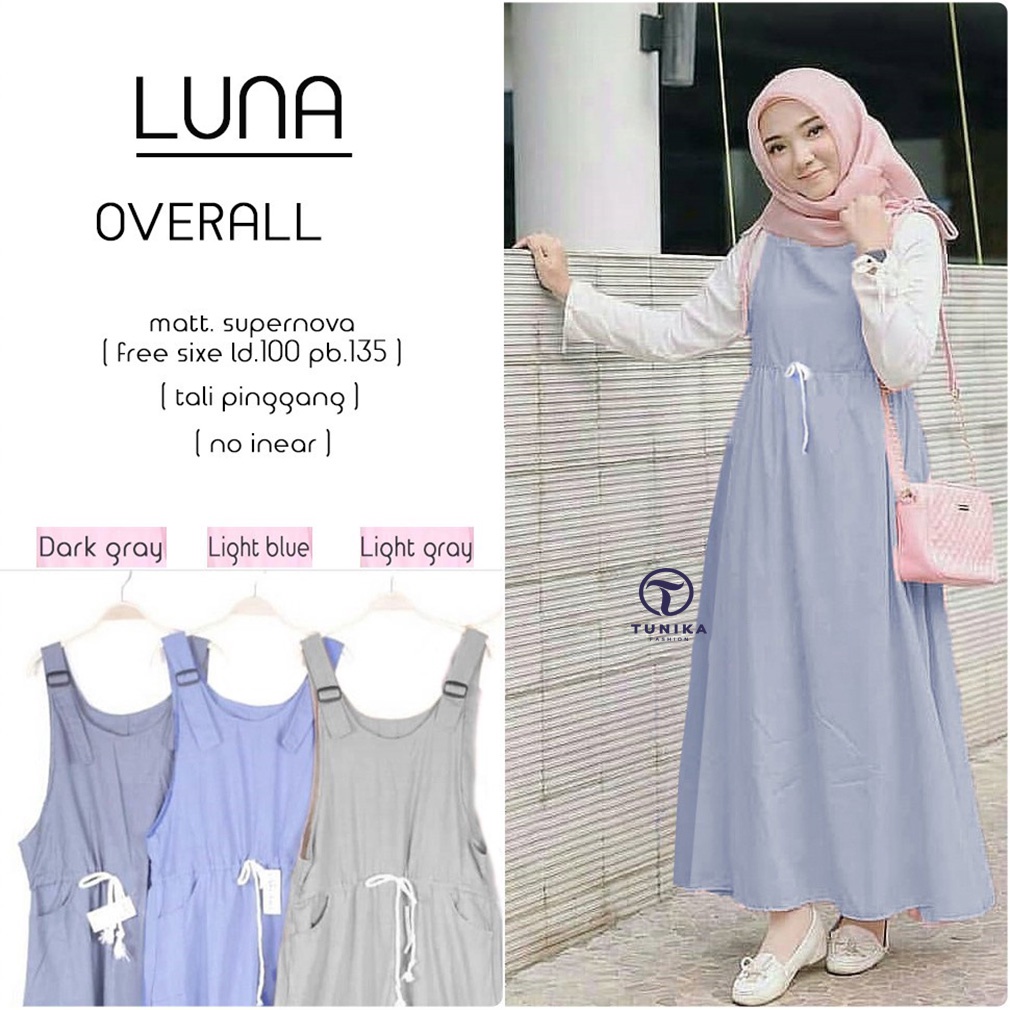 Luna Overall - pakaian wanita Ruffle Slip Dress overall supernova panjang tali pinggang by akaza xl