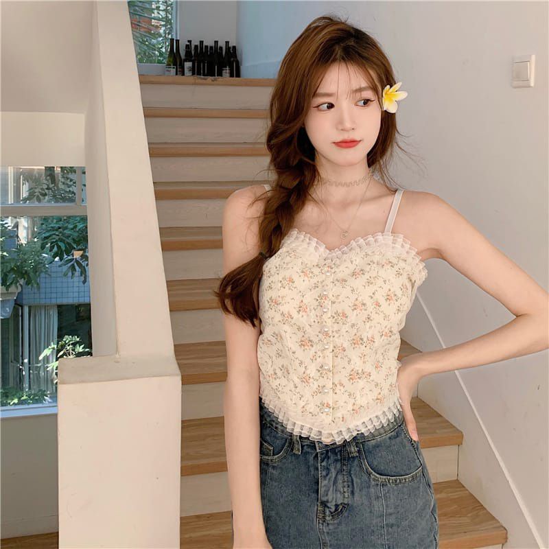 HW Collection Korean TankTop Lace Pearl Floral BR007