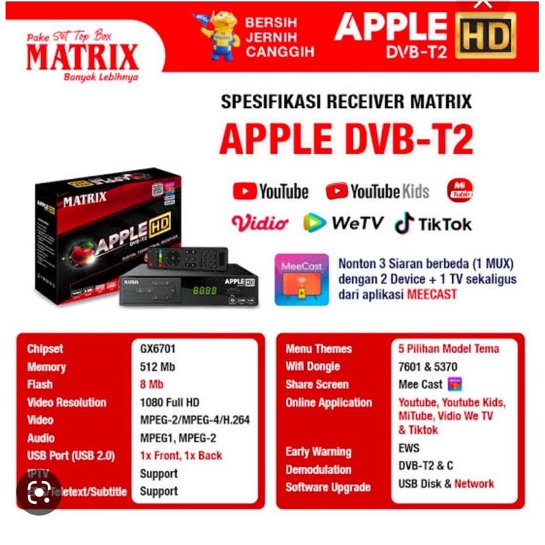 Set top box Matrix Apple merah bergaransi 2 Tahun