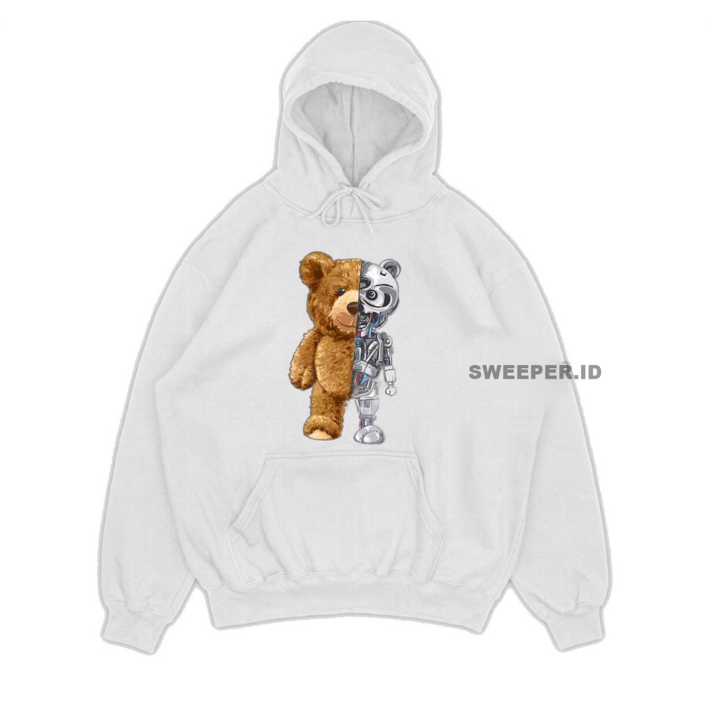 SWEATER HOODIE MOTIF BEARROBOTIC PRIA &amp; WANITA BAHAN FLEECE