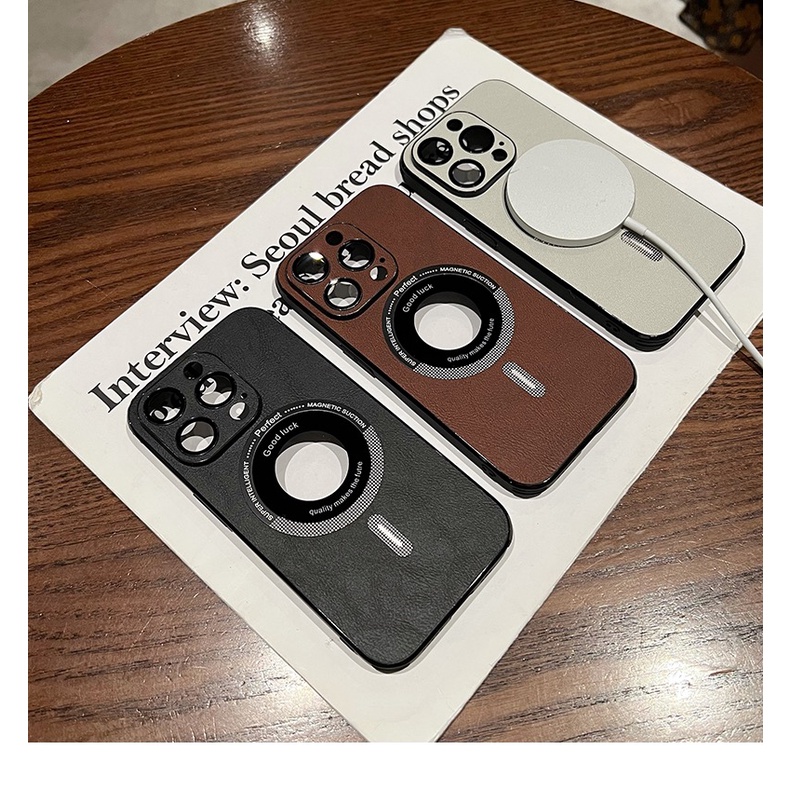 IPHONE Casing Magnetik Bahan Kulit Untuk Iphone14 13 12 Pro Max anti Keringat Matte13 Pro Max Dengan film Pelindung Lensa Akrilik anti Jatuh case