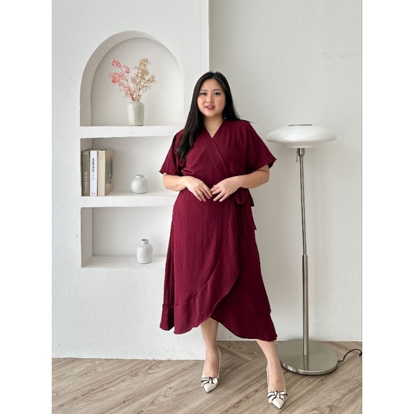 IRENA Dress Midi Jumbo Gaun brokat bigsize Dress Kimono Jumbo  Wanita Big Size fit to BB 95kg