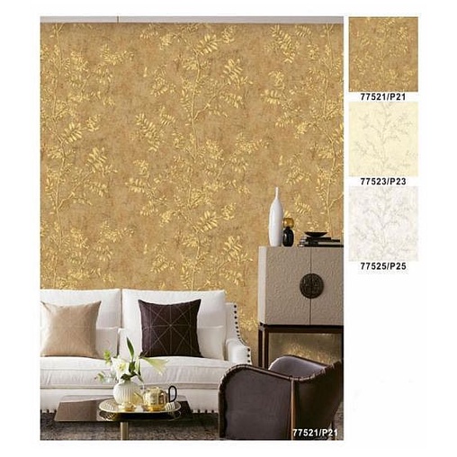 Wallpaper Dinding Minimalis Daun Gold Cream Putih