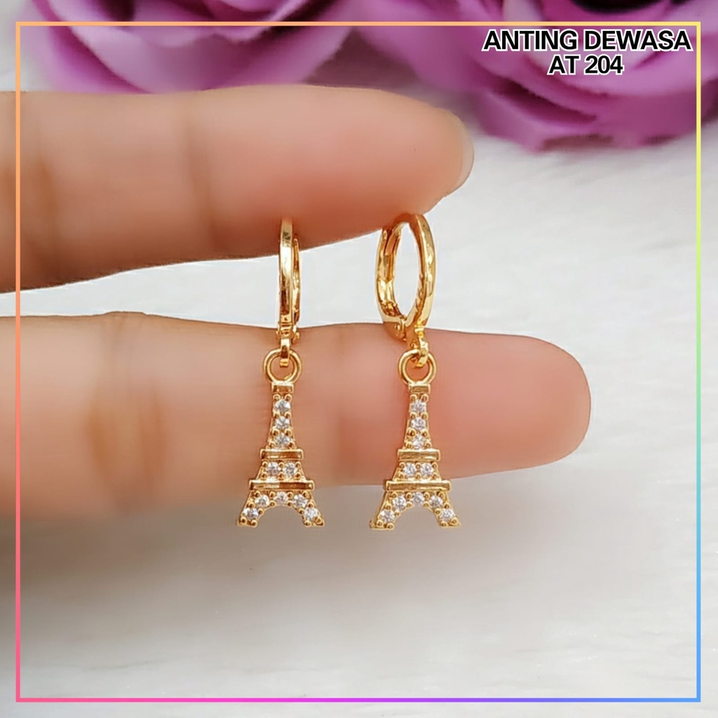 Anting xuping anting dewasa jurai paris permata zirkon perhiasan lapis emas gold AT 204
