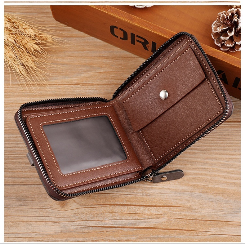 DOMPET LIPAT MORTEGA SELETING ZIPPER PRIA BAHAN KULIT PU / DOMPET PRIA KULIT PU - M-1051