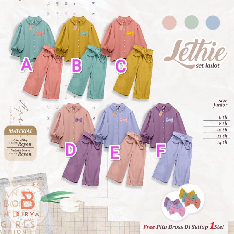6-14T Lethie Set Kulot by Birva (Es'R Shop) / Setelan Birva / Setelan Kulot Rayon Anak Tanggung / Se
