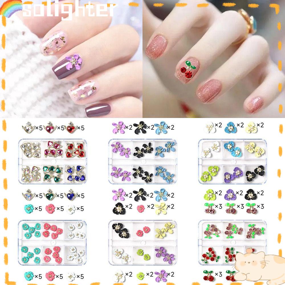 Solighter Nail Art Berlian Imitasi Kotak Kuku Berlian Alloy Matal Manicure Gem Planet Charms