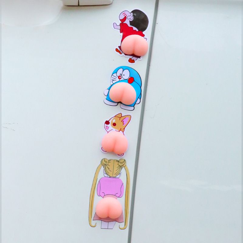 (BOW) 2pcs 3D Silicone Cartoon Sticker Pelindung Mobil Waterproof Super Cute Car Decoration 1QW12