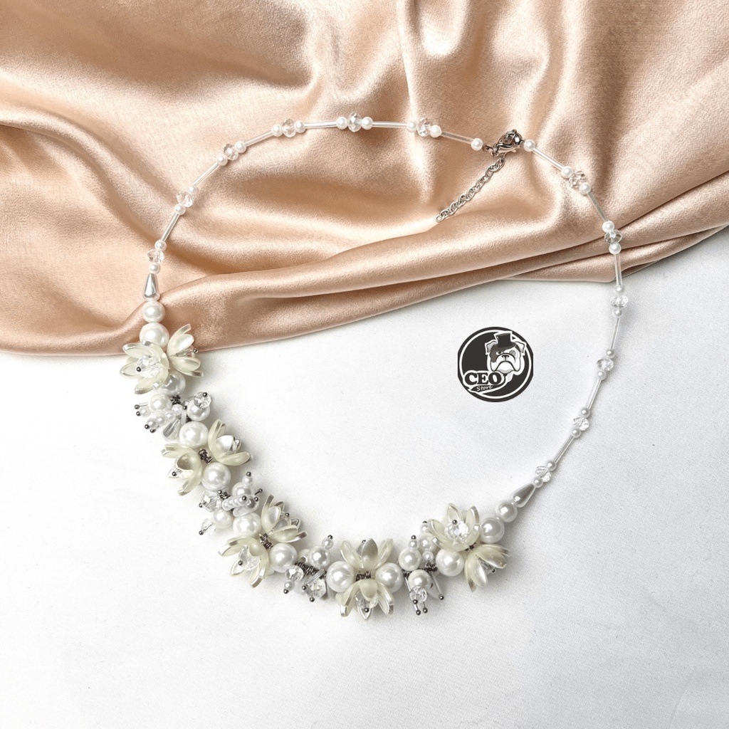 READY STOCK CRYSTAL BEADS NECKLACE PREMIUM  - KALUNG DAILY HIJAB FASHION HANDMADE LAYER CHOKER KOREAN NECKLACE KONDANGAN  Kalung Mutiara Aesthetic Manik Hijab NonHijab Choker