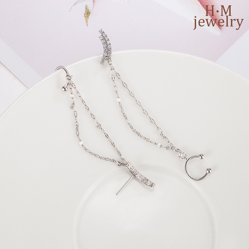 Anting Rumbai Busur Berlian Penuh Klip Tulang Telinga Tanpa Tindik Anting One-Piece2022Baru