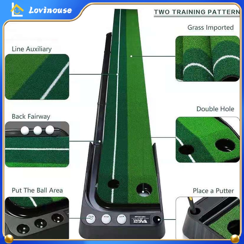 【 Gratis 3 Bola Golf 】2.5M Indoor Golf Puting Trainer Golf Portabel karpet Automatic Return Golf Practice putting mat OKK