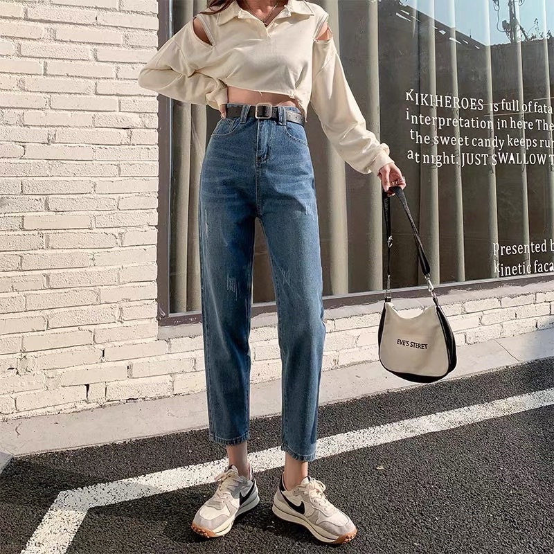 [CLEARANCE SALE] JEANS  BOYFRIEND CELANA WANITA CEWEK HIGHWAIST PANJANG BAGGY DENIM HW KULOT MX886