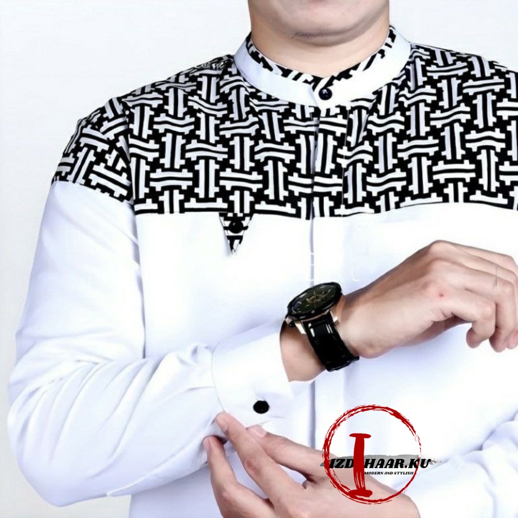 Baju Koko Pria Lengan Panjang Kombinasi Batik Bahan katun //baju koko jumbo/baju koko putih pria dewasa/baju muslim pria lengan panjang/ baju koko dewasa lengan panjang/baju taqwa