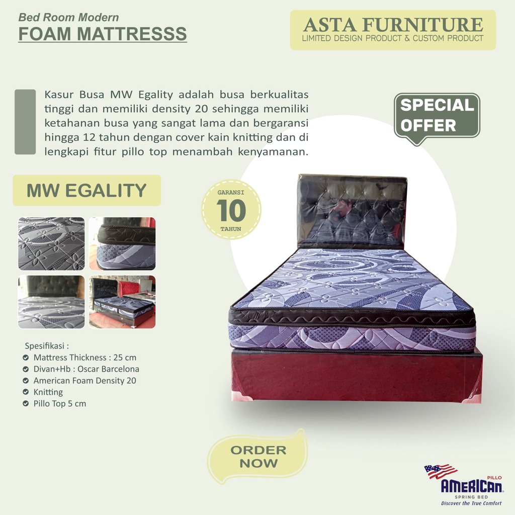 KASUR BUSA MW PRODUK BY AMERICAN PILLOW HIGH QUALITY BERGARANSI 10TH ( FULLSET DIVAN KASUR DAN SANDA