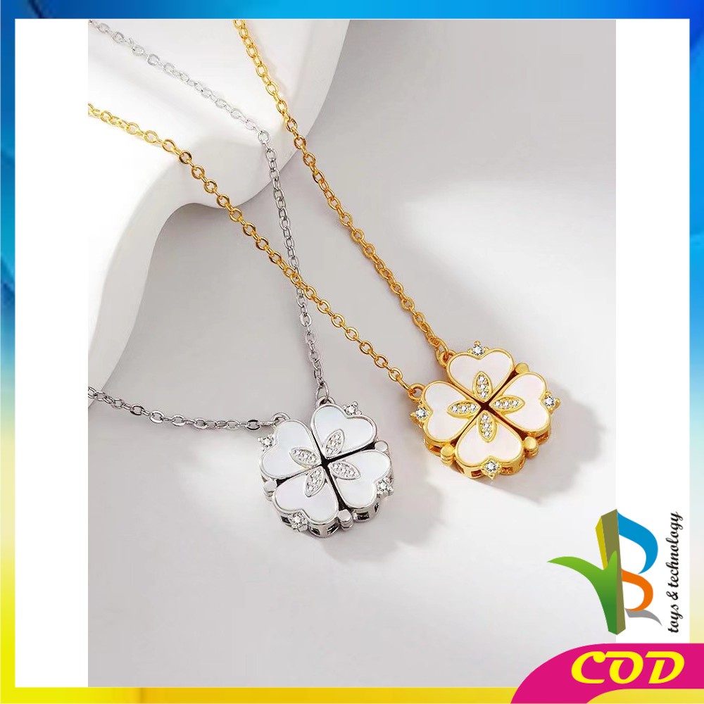 RB-K123 Kalung Wanita Motif Clover Empat Daun Semanggi Kalung Anti Karat Bentuk Hati Kalung Berlian Aksesoris Fashion