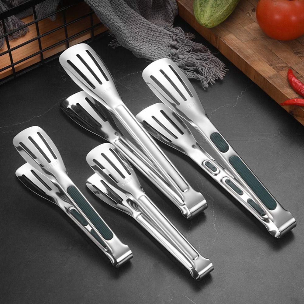 [Elegan] Panggangan Penjepit Memasak Salad Stainless Steel Non-Slip Silikon Gagang Tahan Panas Serving Clamp