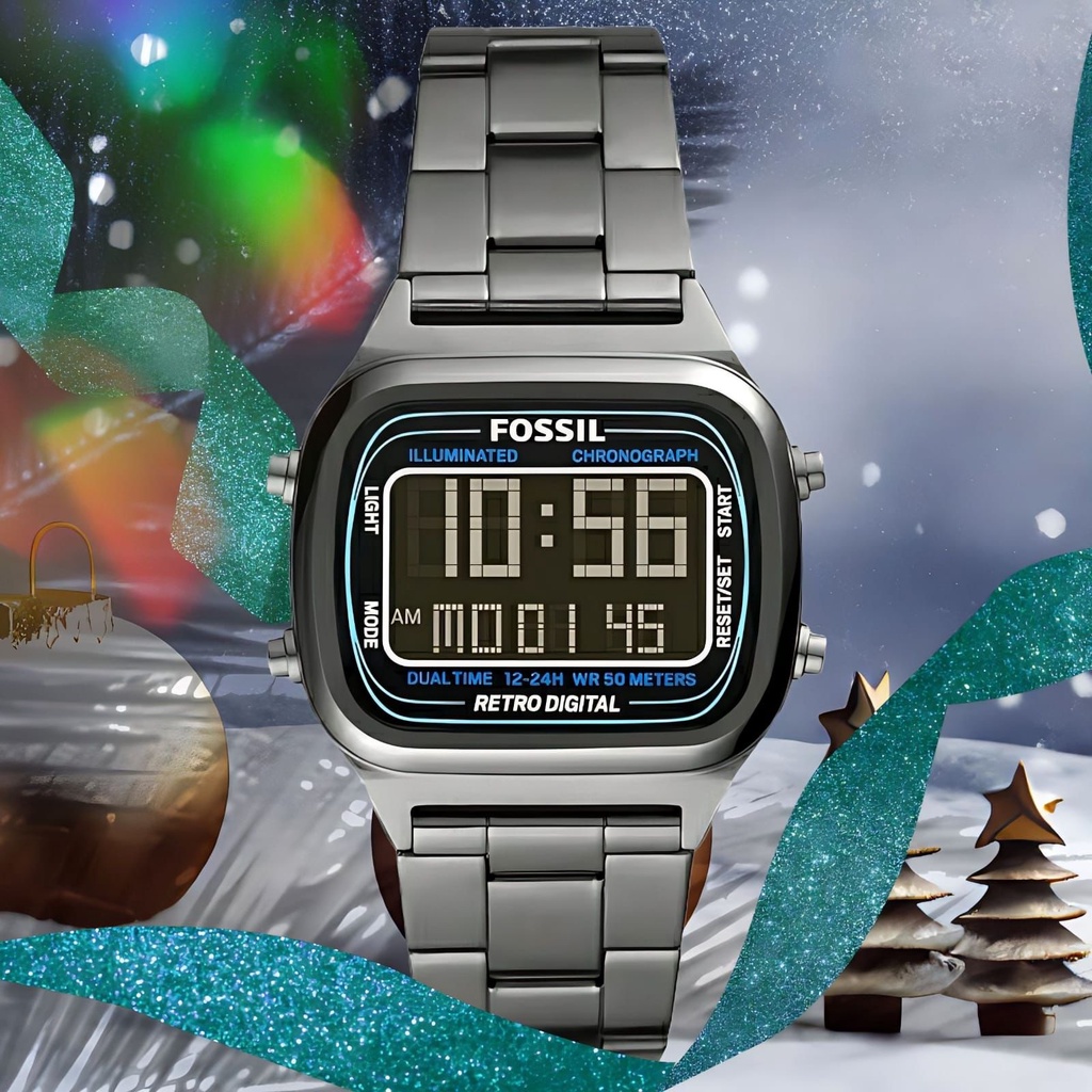 Jam Tangan Fossil Retro Digital FS5846 Digital Dial Stainless Steel Strap