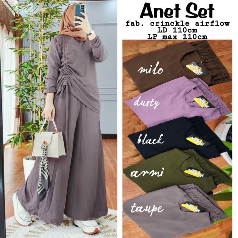 ANET SET WD Bahan CRINKLE AIRFLOW PREMIUM SIZE M L XL DAN XXL PB 67 - 75 cm DAPAT BAJU ATASAN + CELANA SETELAN SERUT CRINKLE TERBARU 2023 KEKINIAN ONE SET WANITA KOREAN SYLE SET WANITA KEKINIAN OOTD