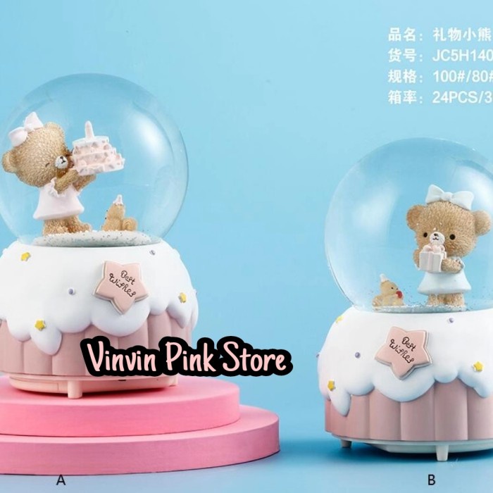 Snowball Otomatis Teddy Bear Kotak Musik Love Story Lampu Tidur