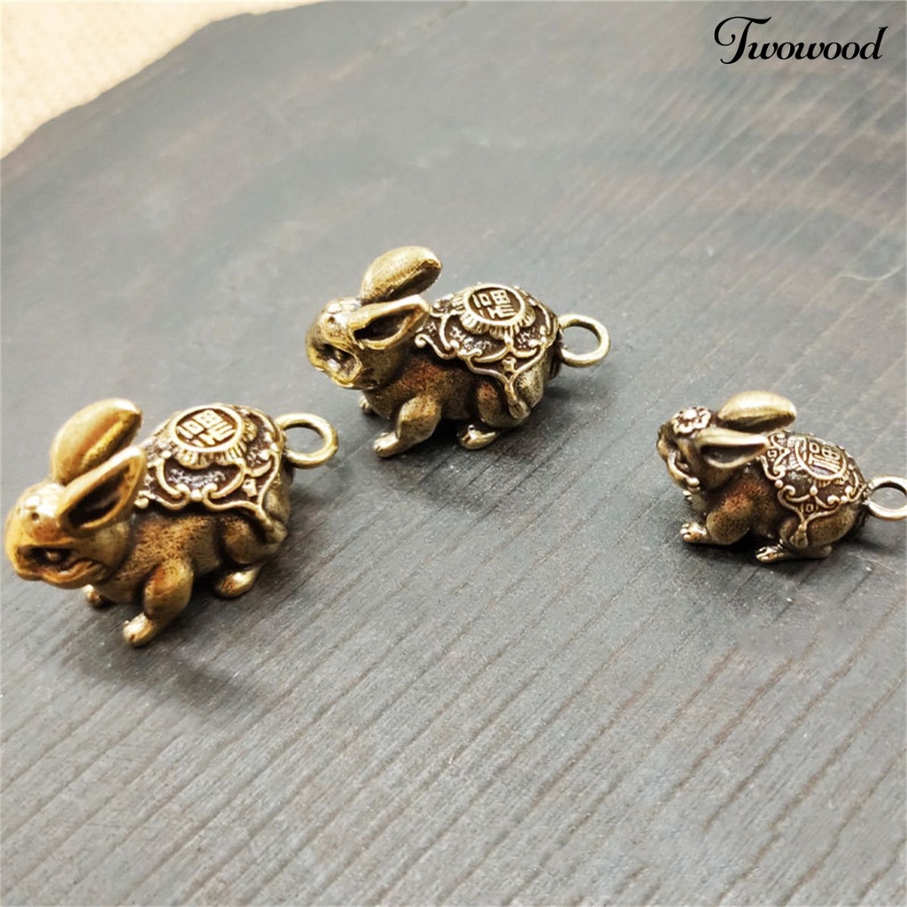 Twowood Key Charm Vintage Realistis Kuningan Zodiak Hewan Kelinci Miniatur Gantungan Kunci Liontin Untuk Mobil