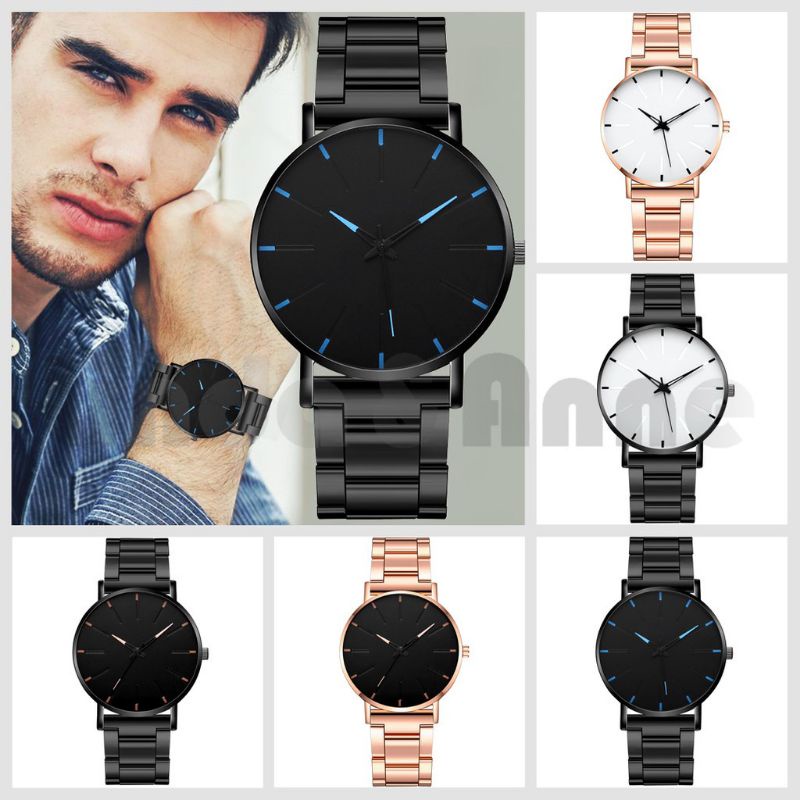 (Cod)Jam Tangan Pria Fashion Quartz Polos Jarum Strap Magnet(Dikirim Jakarta)