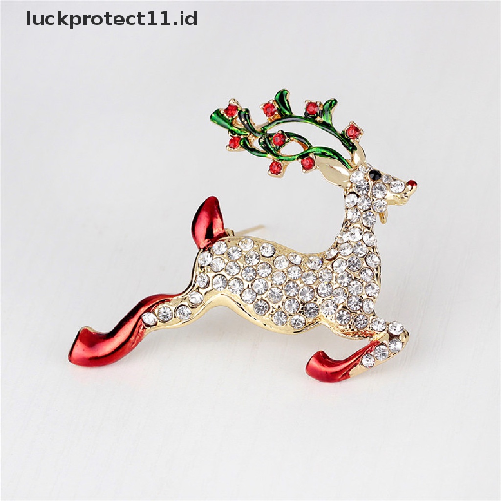 /Fashion Hot// Fashion// 1X Berlian Imitasi Baru Kristal Natal Rusa Bros Pin Bros Hadiah Xmas Nada Emas.