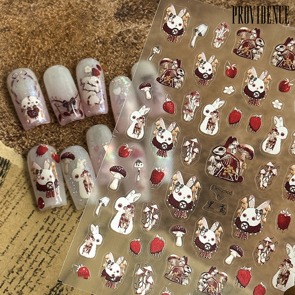 Providence Nail Art Stiker Perekat Diri Tidak Luntur Mudah Tempel Yang Dapat Dilepas DIY Ultra Tipis Kartun Hewan Gaya Gelap Kelinci Kuku Patch Perlengkapan Kuku