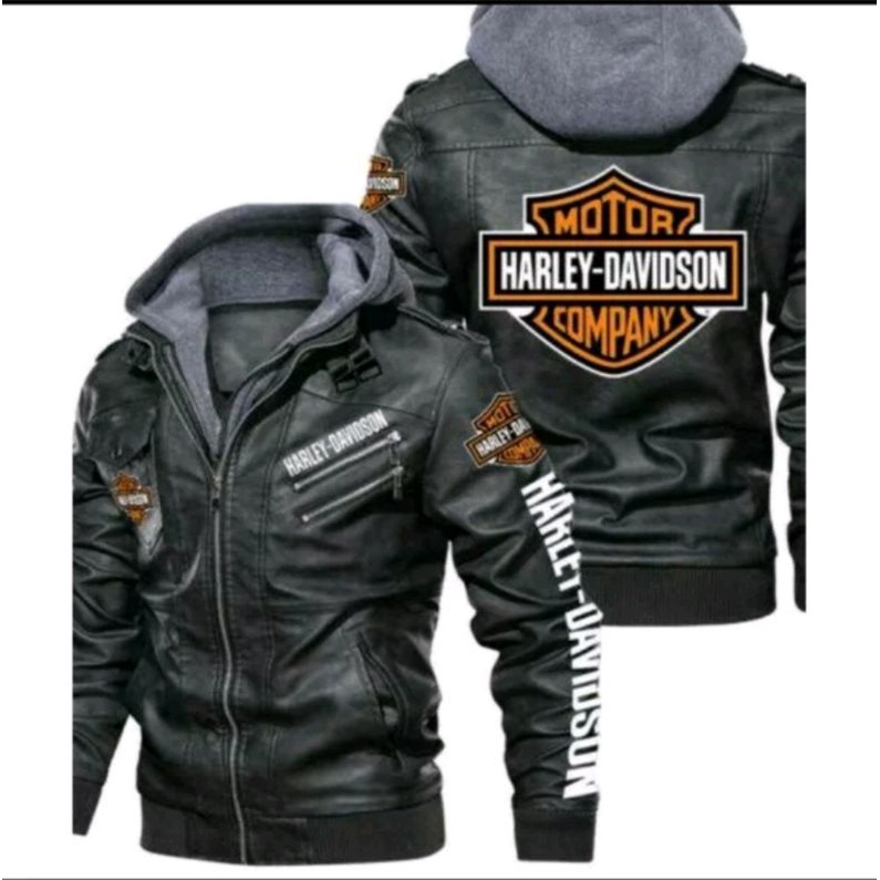 Jaket Hoodie Kulit Asli Domba Super Premium Man Leather Jacket Harley Davidson
