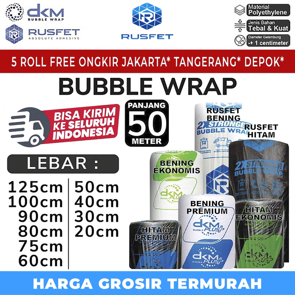 

Plastik Bubble Wrap DKM+ RUSFET 50M TEBAL Bubblewrap Packing ROLL