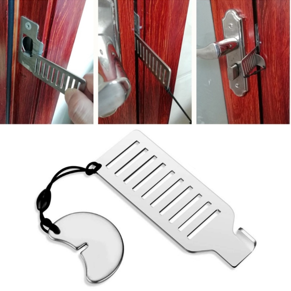 ღ Stainless Steel Keamanan Punch-Gratis Kunci Pintu Anti-Theft Door Berhenti Portable Stopper Pintu Kunci untuk Perjalanan hotel Motel Asrama Stopper