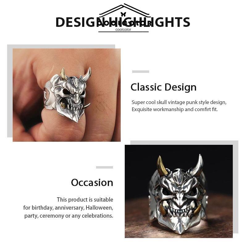 COD❤️Cincin Topeng Paduan  Pembukaan Tengkorak Dapat Disesuaikan  Elektroplating  Cincin Dua Warna- cl