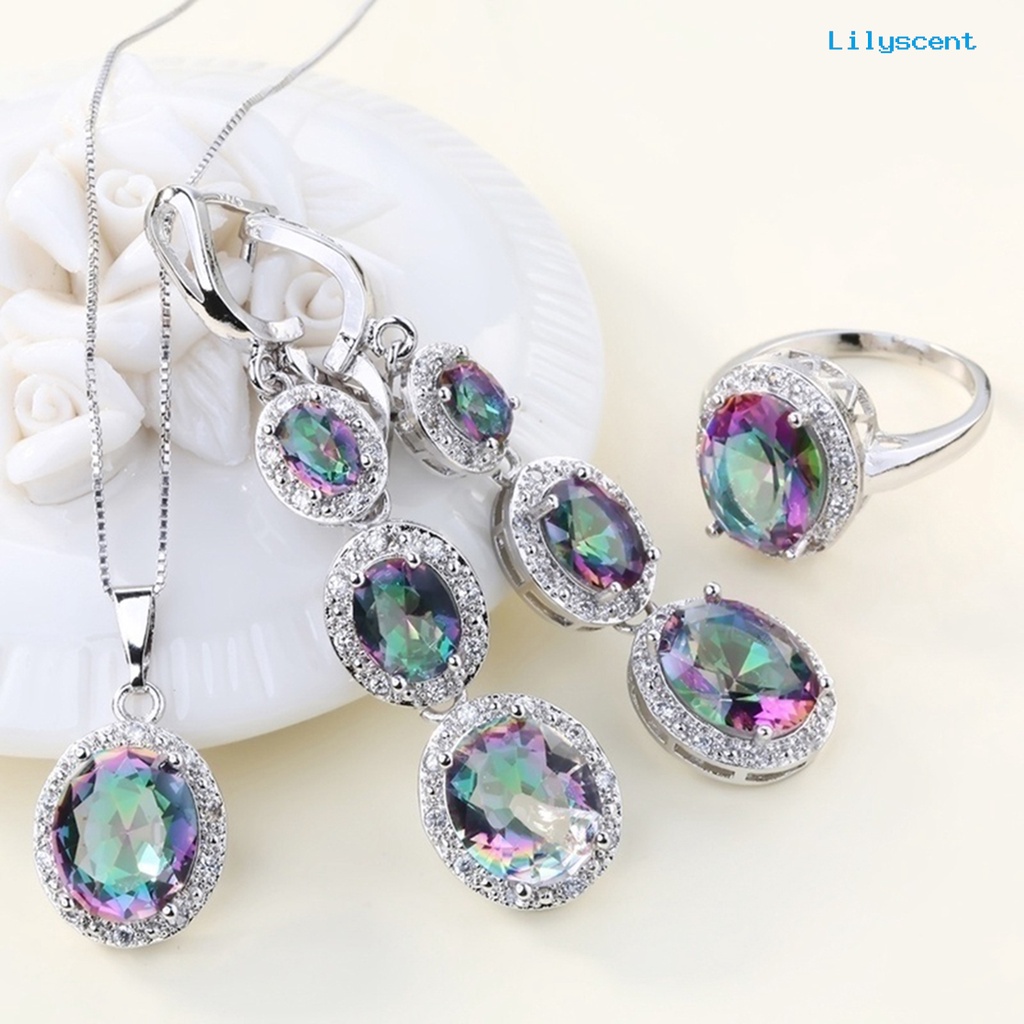 [LS] 3pcs Kalung Fashion Elegan Multicolor Set Perhiasan Liontin Topaz Imitasi Untuk Wanita