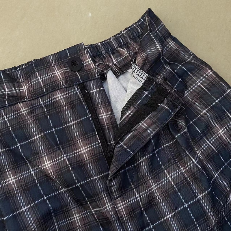 yikoo-Korea celana panjang kotak-kotak casual celana lebar kaki lurus wanita