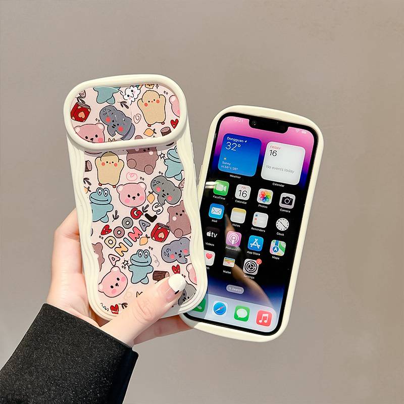 Full Animal Dinosaur Push The Window Cover Soft Case iP iPhone 11 12 13 14 Pro Max + Plus Wavy Casing Apple