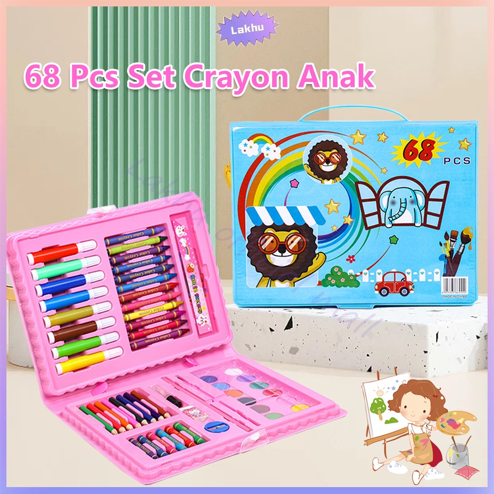 Lakhu 68pcs Crayon set Anak pensil warna set/Pensil Krayon Warna Alat Menggambar Mewarnai