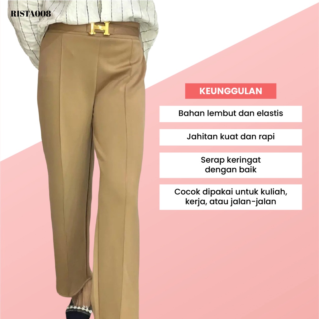 Kulot Scuba Belt H Highwaist Pants Celana Panjang Kerja Wanita Kantor Outfit Kekinian