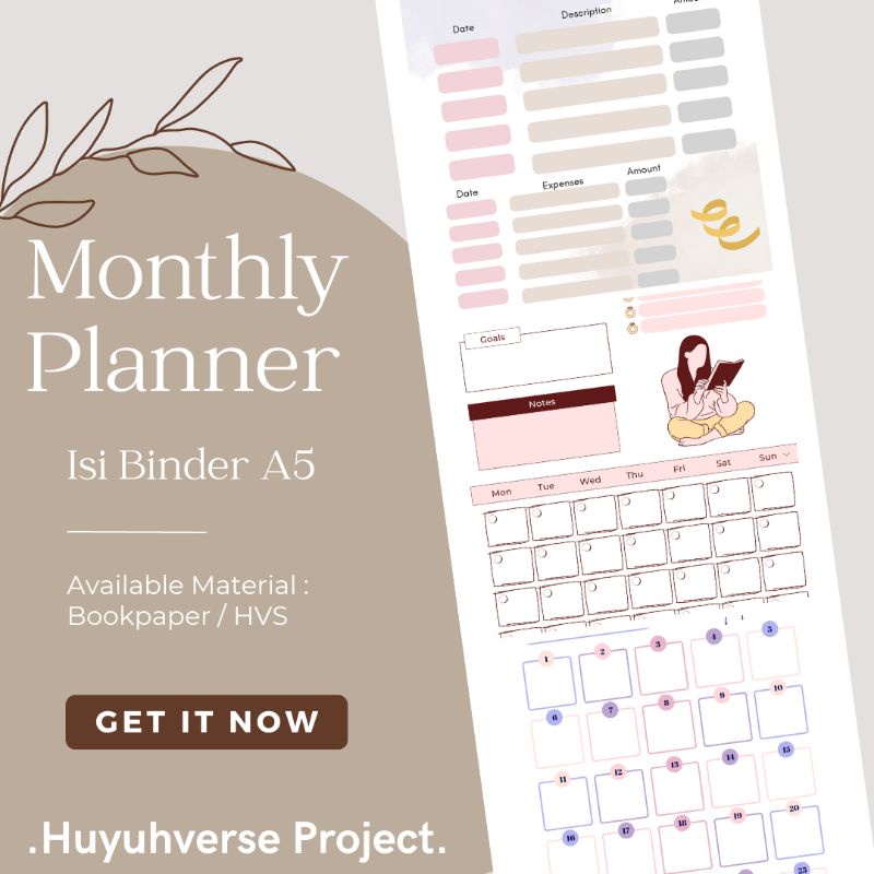 

Isi Binder A5 Monthly Planner Cute Basic by Huyuhverse ( M001 - M013 )