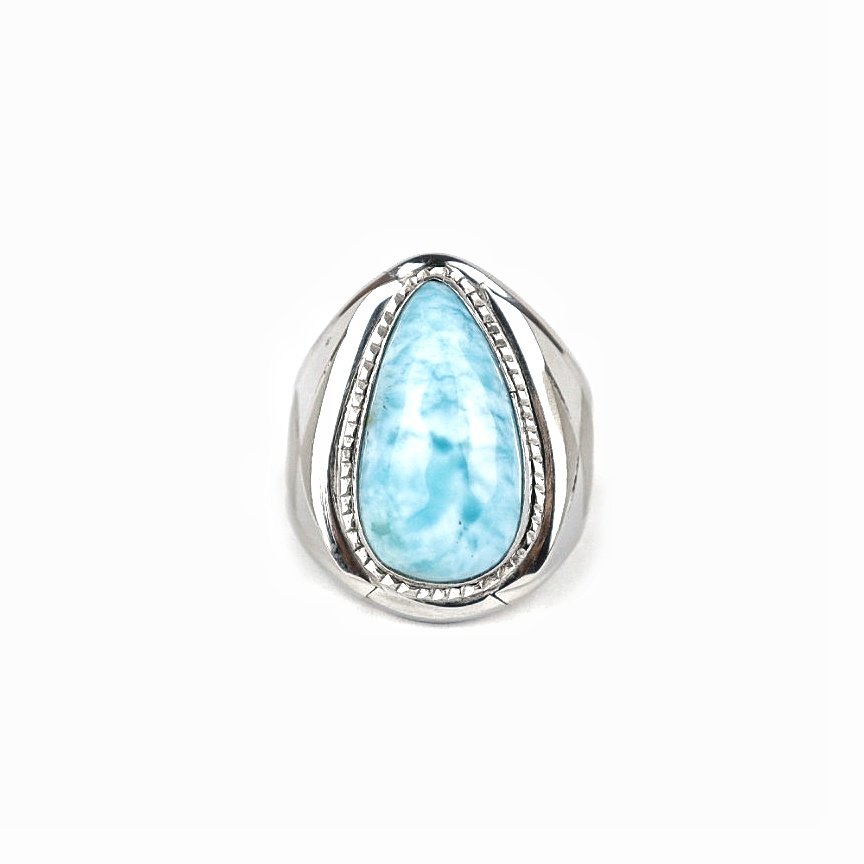 Cincin Batu Permata Natural Blue Larimar Ring Monel Termurah