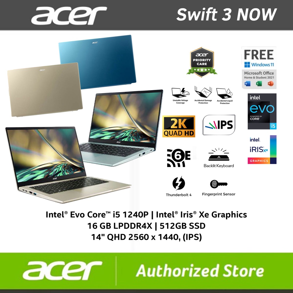 ACER Swift 3 Now SF314-512 i5-1240P 16GB 512GB 14&quot; QHD IPS 100% sRGB W11 OHS