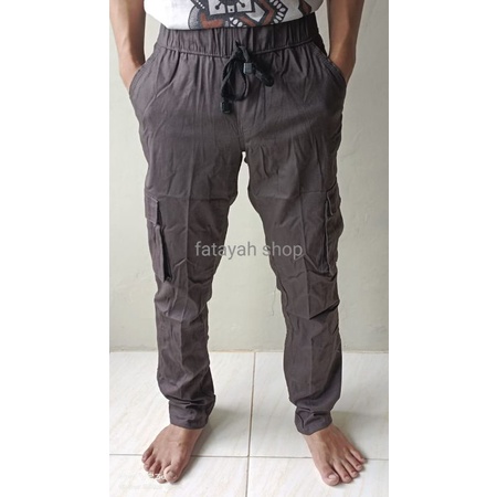 Celana Panjang Cargo Pinggang Karet Pria Original