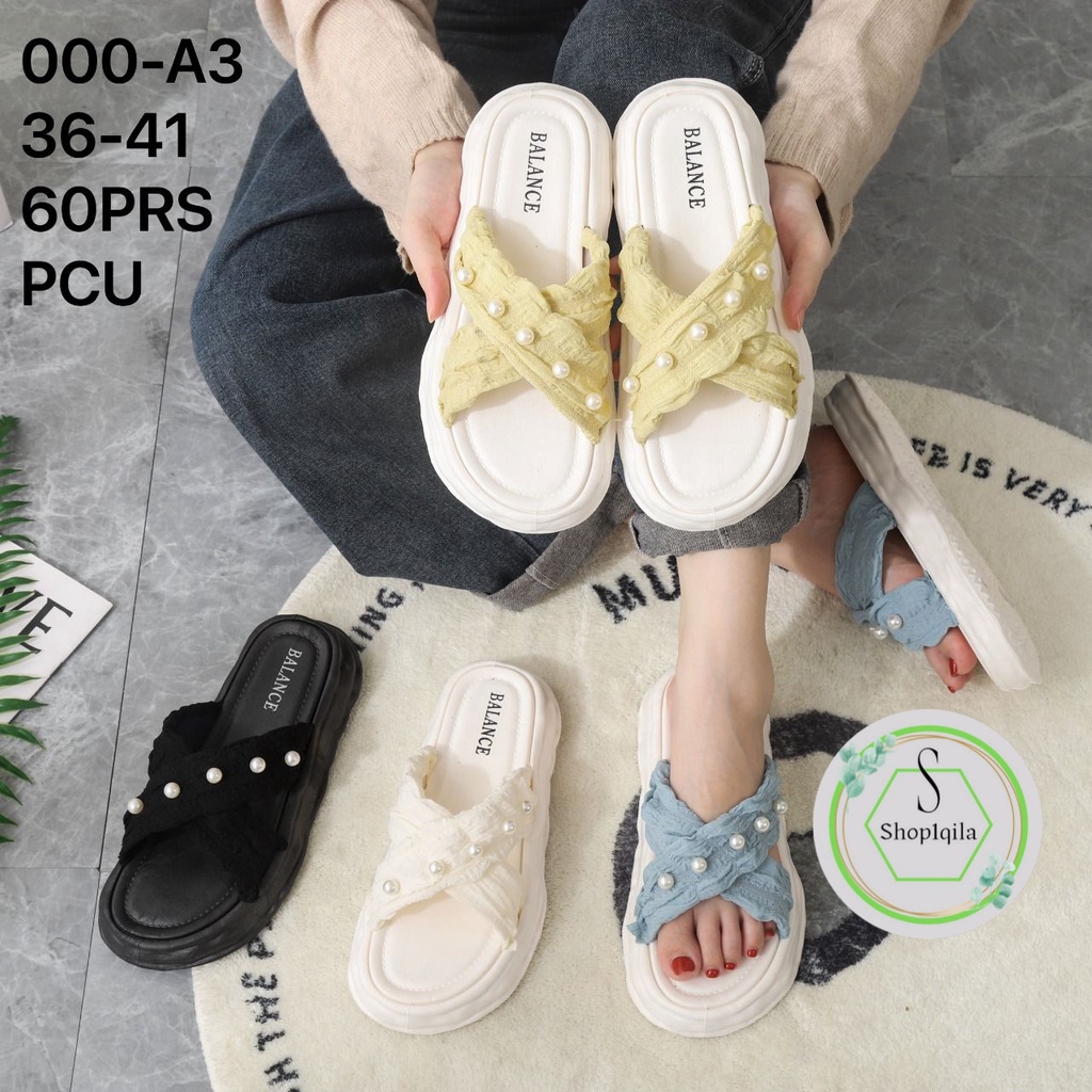 sandal selop jelly wanita dewasa korean style tali silang kain mutiara import 000 (36-41) sandal slip on kekinian