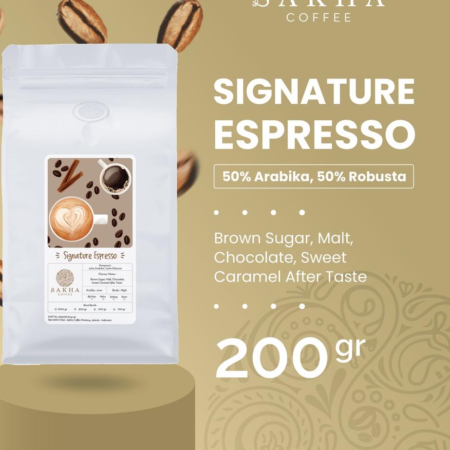 

✔️ Sakha Coffee Biji Kopi Bubuk Signature Espresso House Blend 50% Arabika 50% Robusta Coffee Beans Coffe Roast Bean Roaster Sakha Roastery 200 Gram