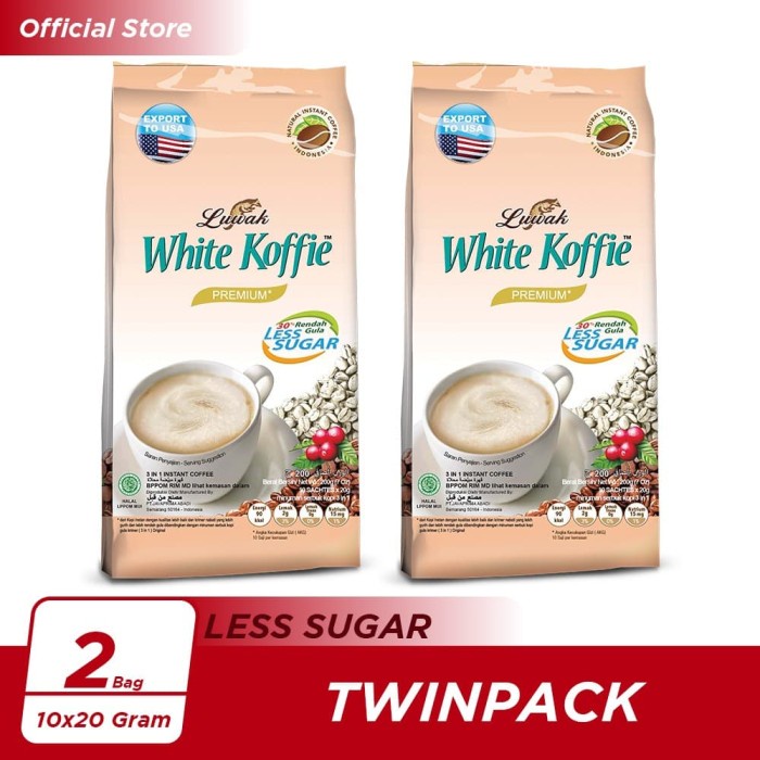 

Kopi Luwak White Koffie Less Sugar Bag 10x20gr Twin Pack