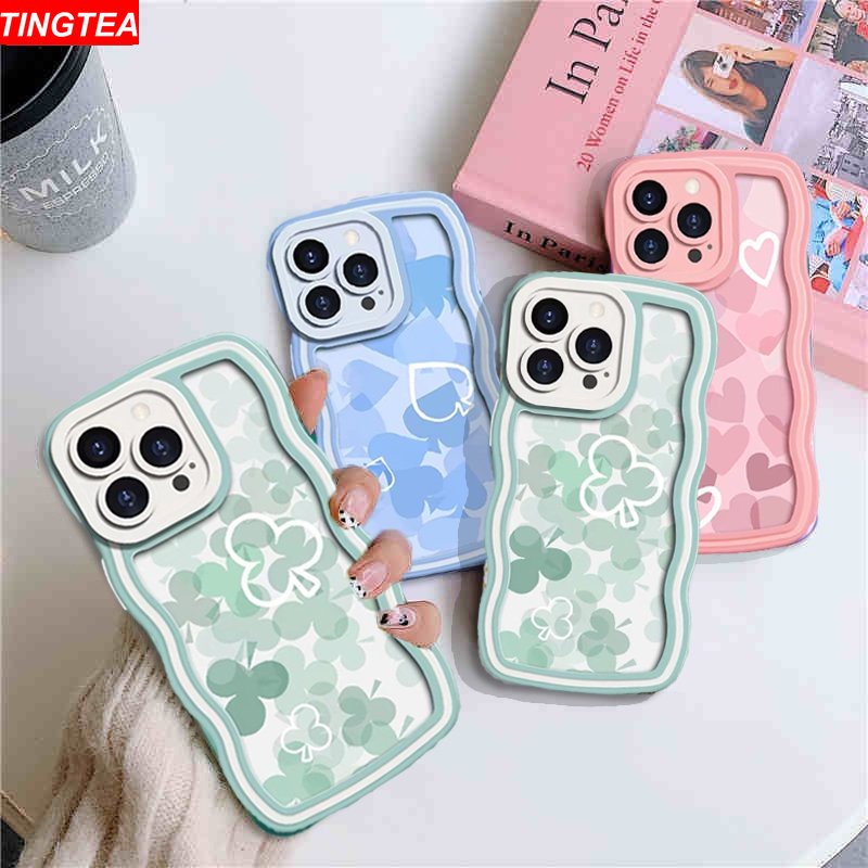 Oppo A17 A16 A77S A57 2022 A16K A95 A55 A96 A76 A12 A1K A5s A15 A54 A7 A53 A3s A31 A92 F9 F11 Reno5F Love Plum Blossom Spade Warna Cerah Desain Lukisan Gelombang Besar Case