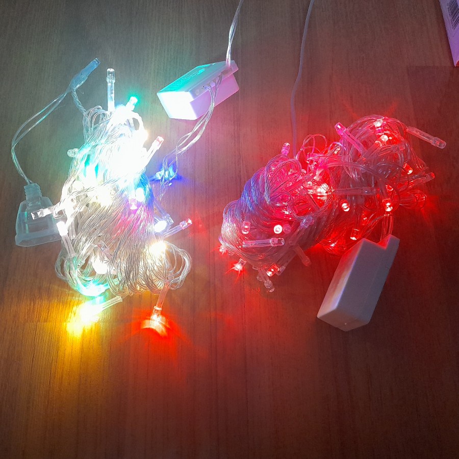 LAMPU NATAL LED 10 METER ..50 LED &amp;100 LED WARNA RAINBOW DAN MERAH