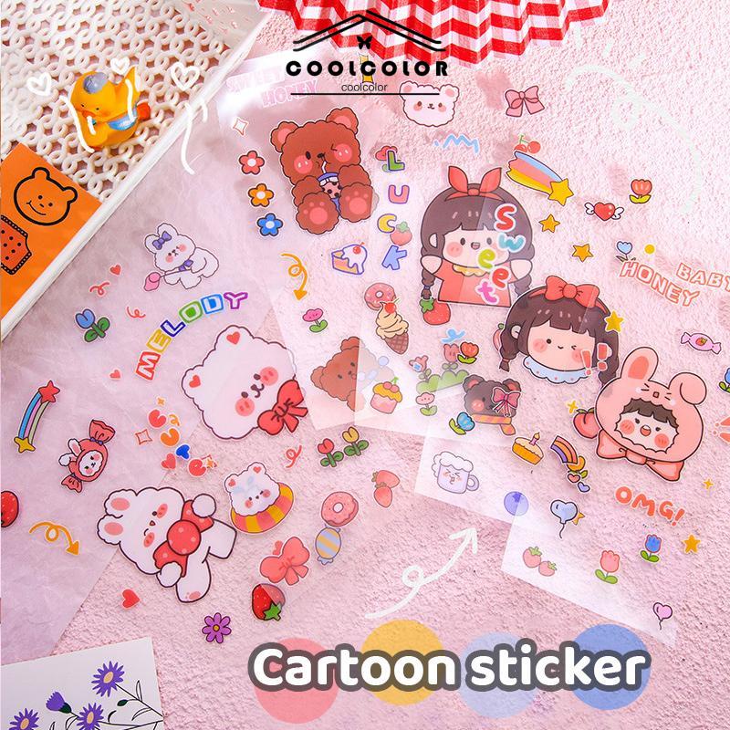 COD❤️Kartun Lucu Stiker Buku Pegangan Bahan Stiker Dekorasi Transparan Gelas Air Alat Tulis- cl