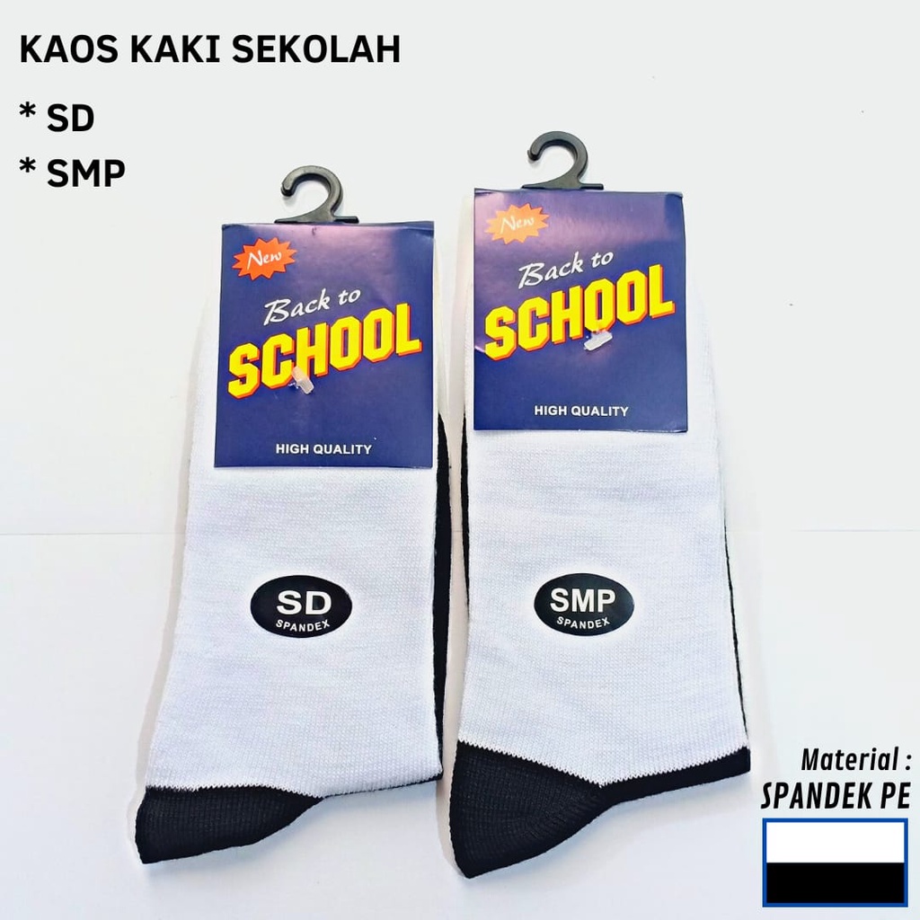 Kaos Kaki Sekolah SD SMP Putih Hitam-Kaos Kaki Back to School-Laki-laki Perempuan-Bahan Spandex PE-Bisa COD