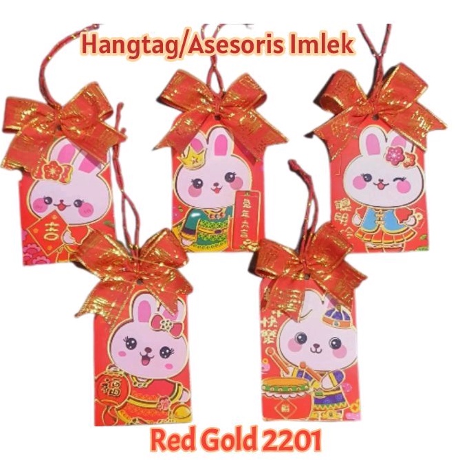 

Hangtag hiasan imlek per set isi 5pcs motif Red gold 2201