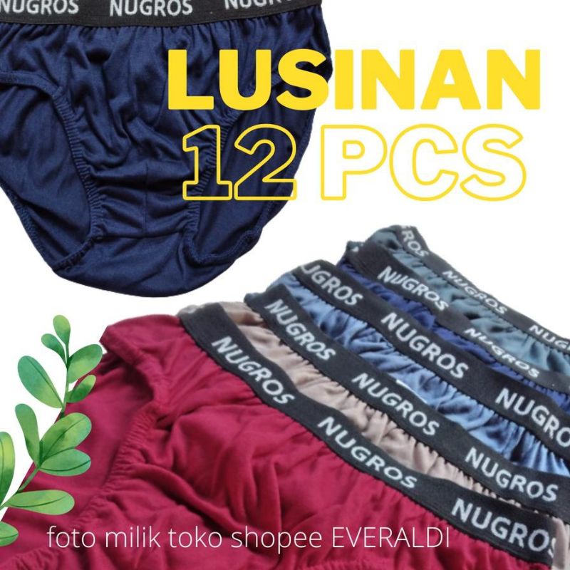 1 lusin celana dalam pria dewasa merk nugros bahan katun termurah motif polos